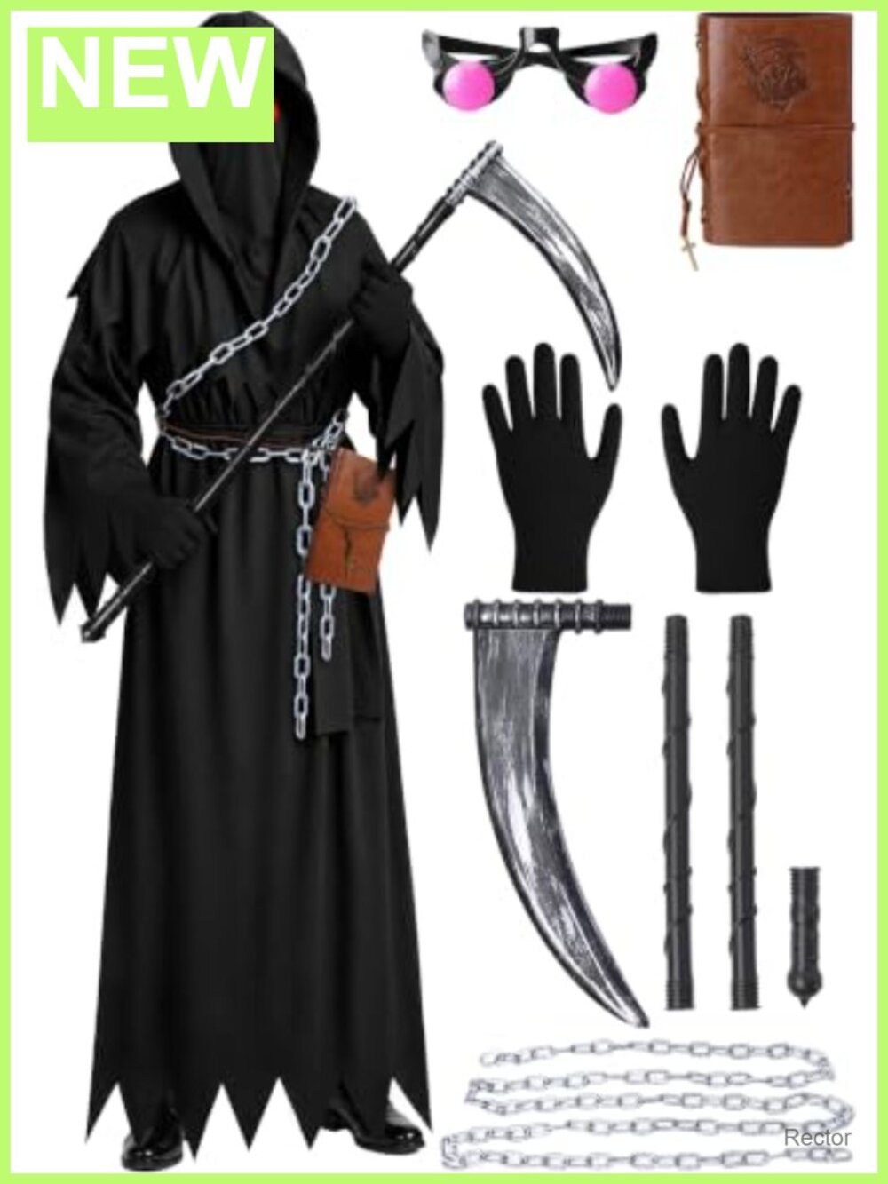 7 PCS Grim Reaper Costume Adult Scary Halloween Men Unisex